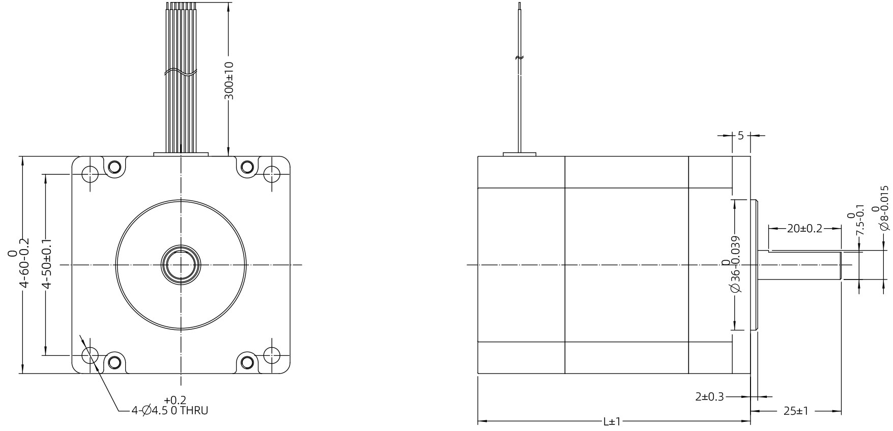 Brushless DC Motor Size 24 (60mm) Dimensional Drawing